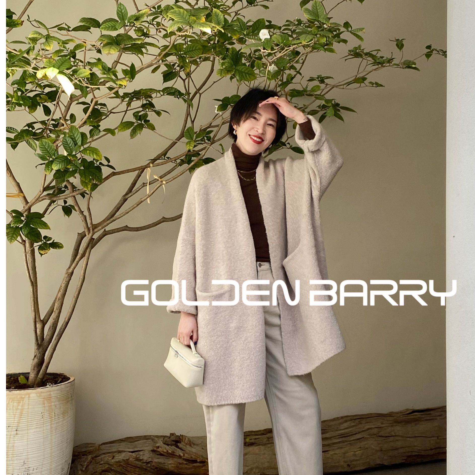GOLDENBARRY|246381休闲宽松翻领轻奢中长款开衫设计师时尚气质