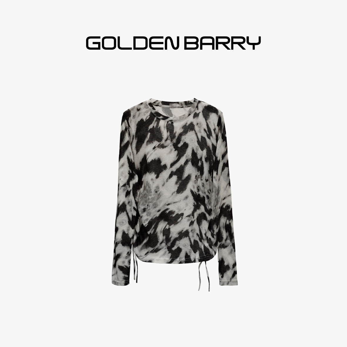 GOLDENBARRY【5.1】202445设计师圆领不规则拼色侧边褶皱羊毛打底