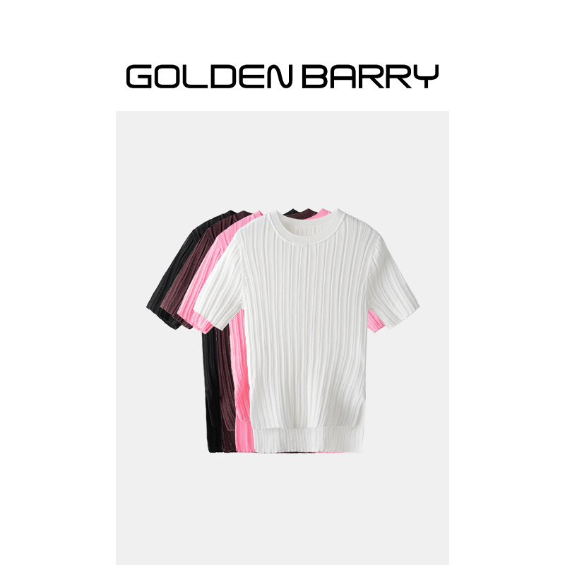 GOLDENBARRY|246351底边开衩园领针织短袖