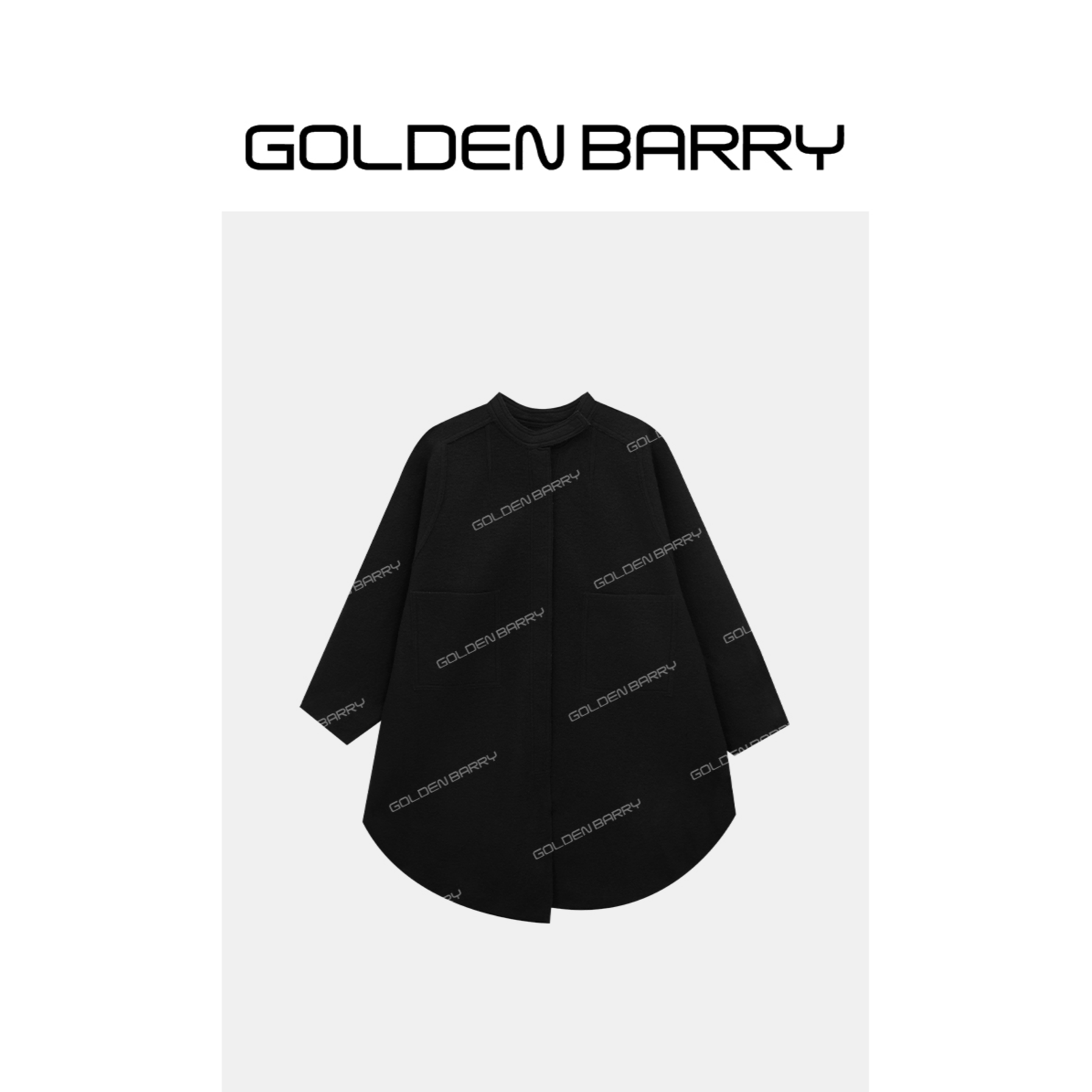 GOLDENBARRY|142080时尚小立领双口袋薄款羊毛大衣