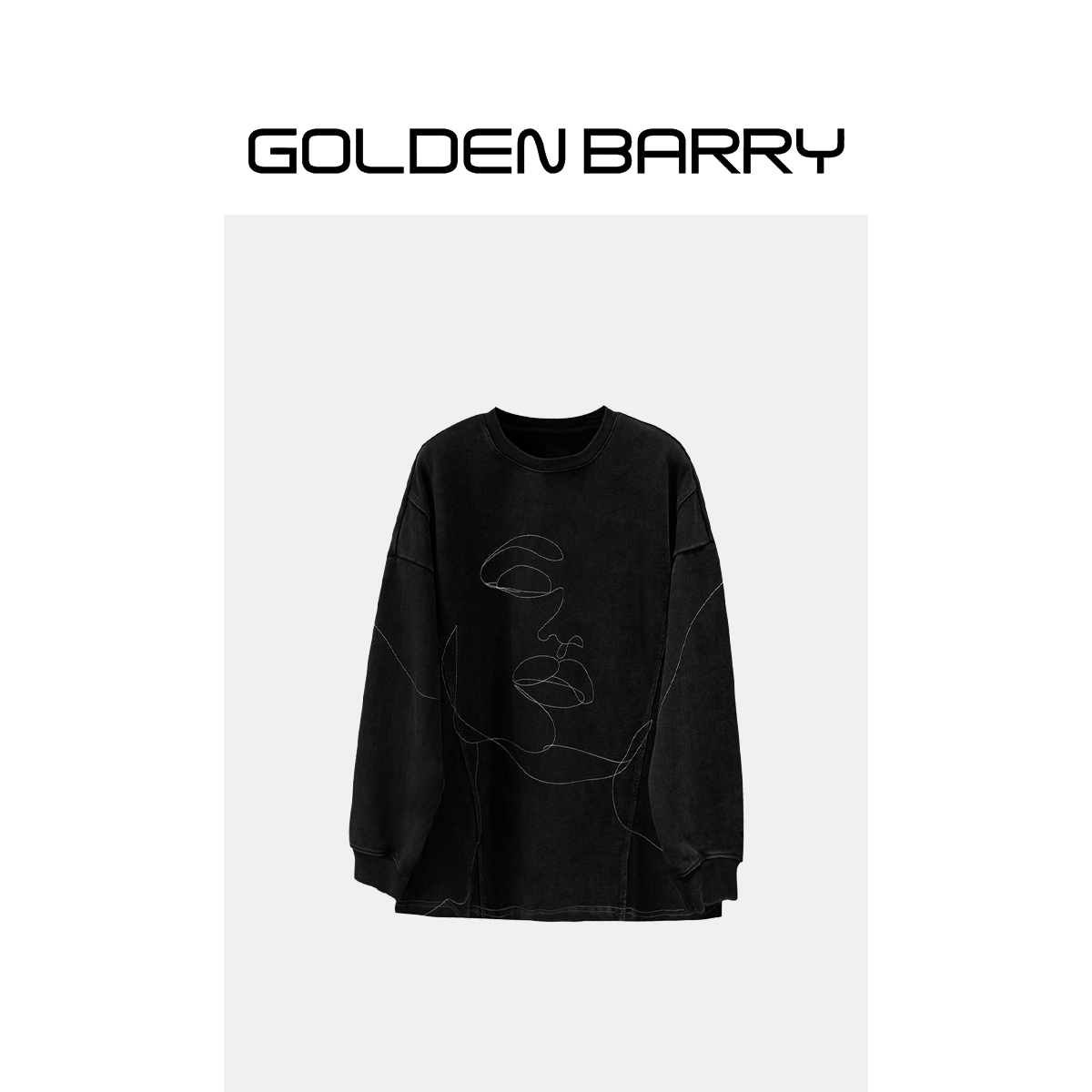GOLDENBARRY|260171水洗做旧休闲复古设计师刺绣卫衣