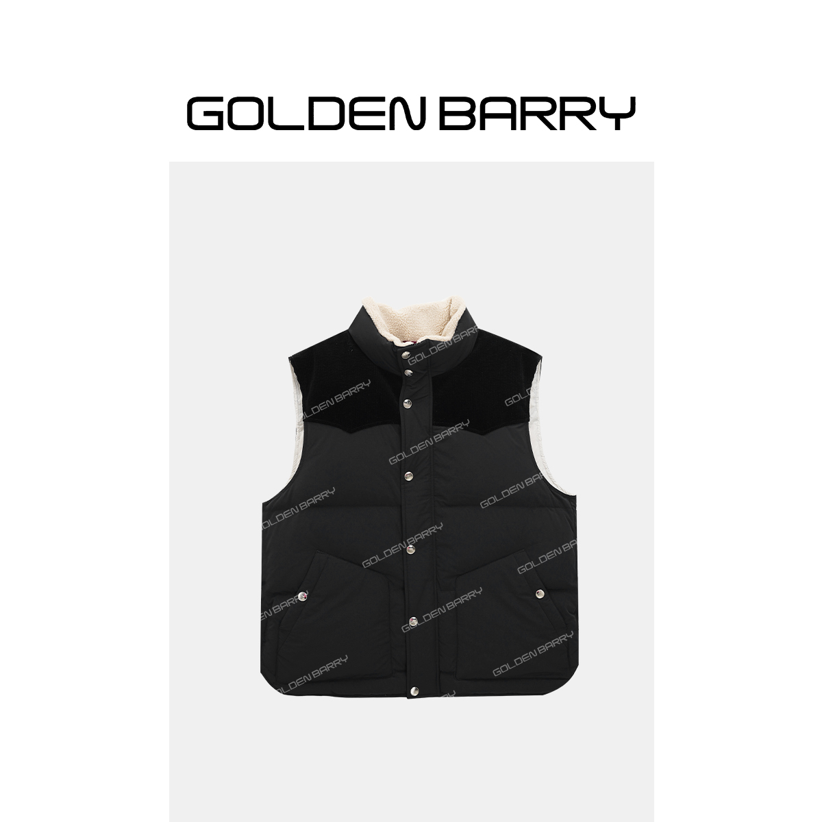 GOLDENBARRY|135042灯芯绒拼接立领鹅绒马甲