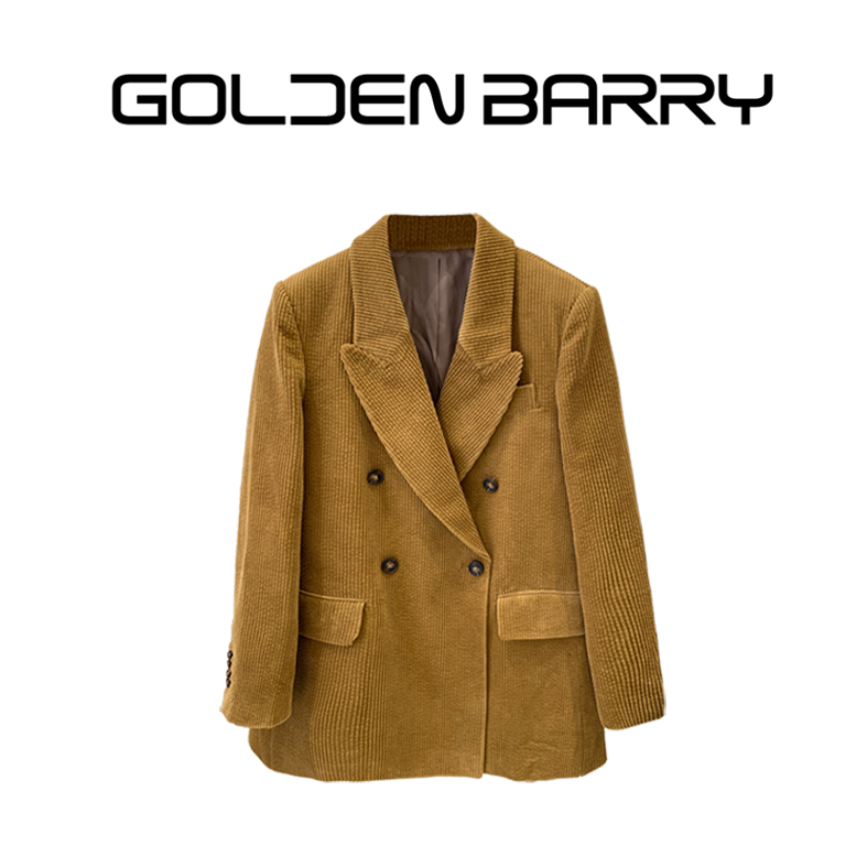 GOLDENBARRY|100116灯芯绒西装外套双排扣时尚百搭复古翻领休闲