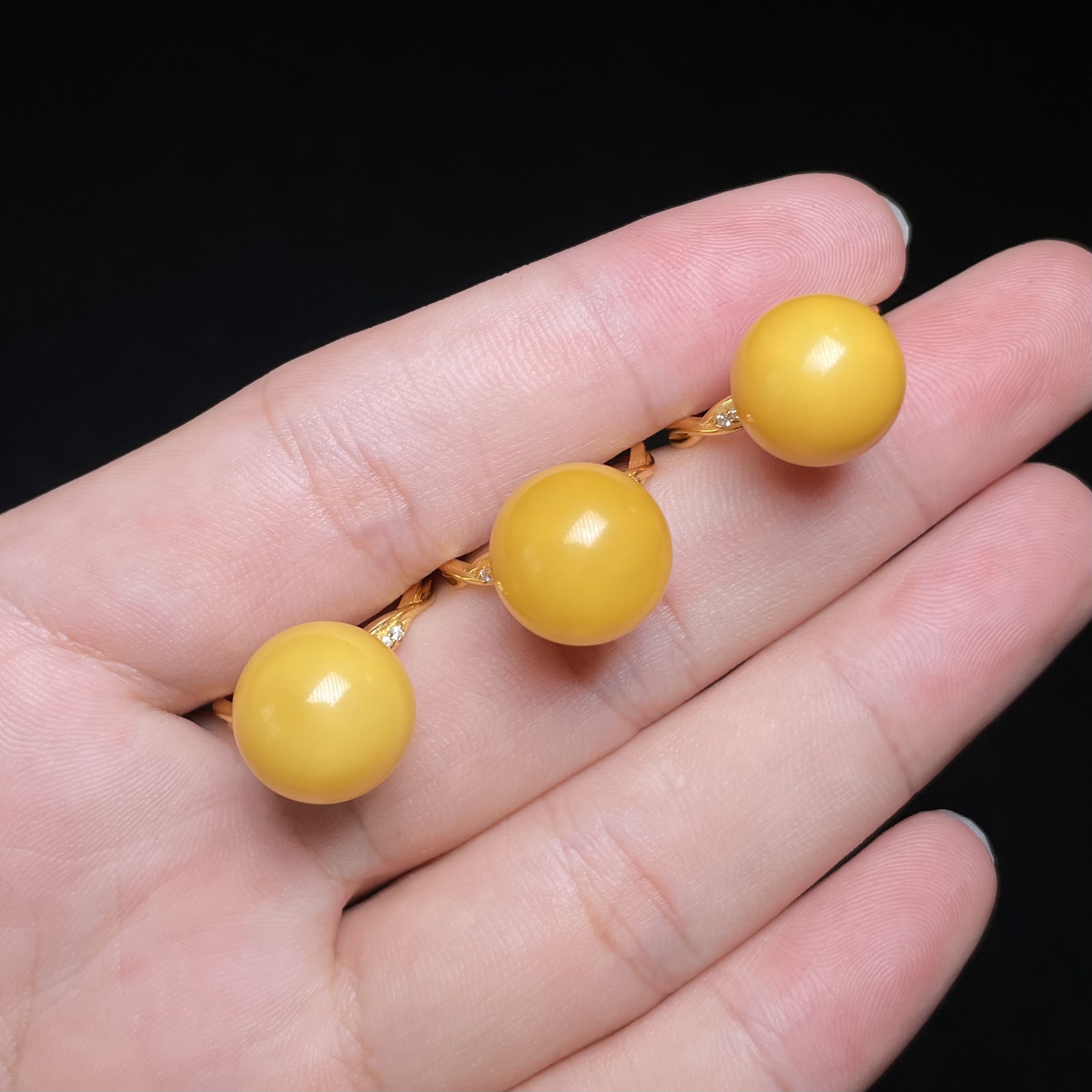 菲菲珠宝好*S925蜜蜡戒指-圆珠约12+mm可调节-多样性发一