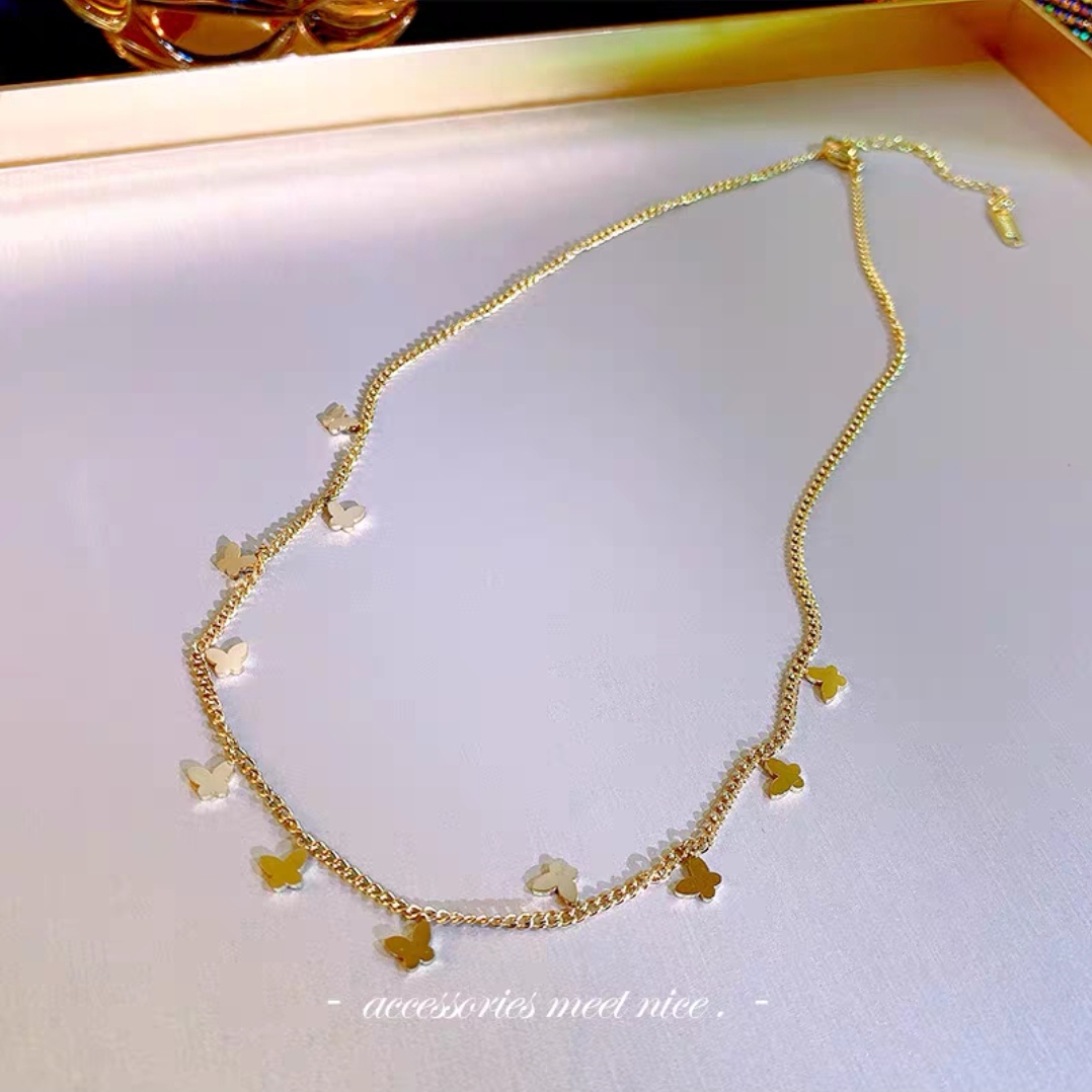 钛钢项链 1038蝴蝶锁骨链2023年新款潮夏项链不掉色轻奢饰品颈链