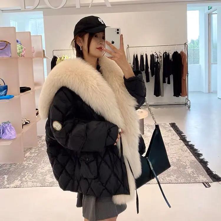 2021年冬季新款超大狐狸毛领羽绒服派克服女皮草外套女保暖