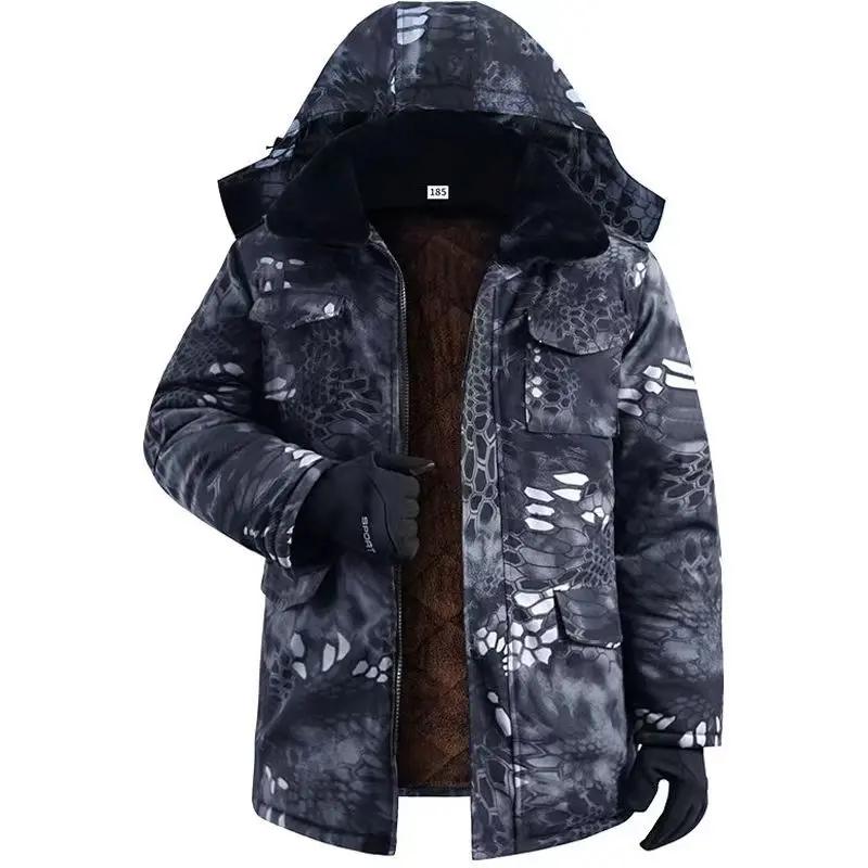 冬季棉服男加绒加厚迷彩中长款冷库工地防寒服劳保反季干活棉袄
