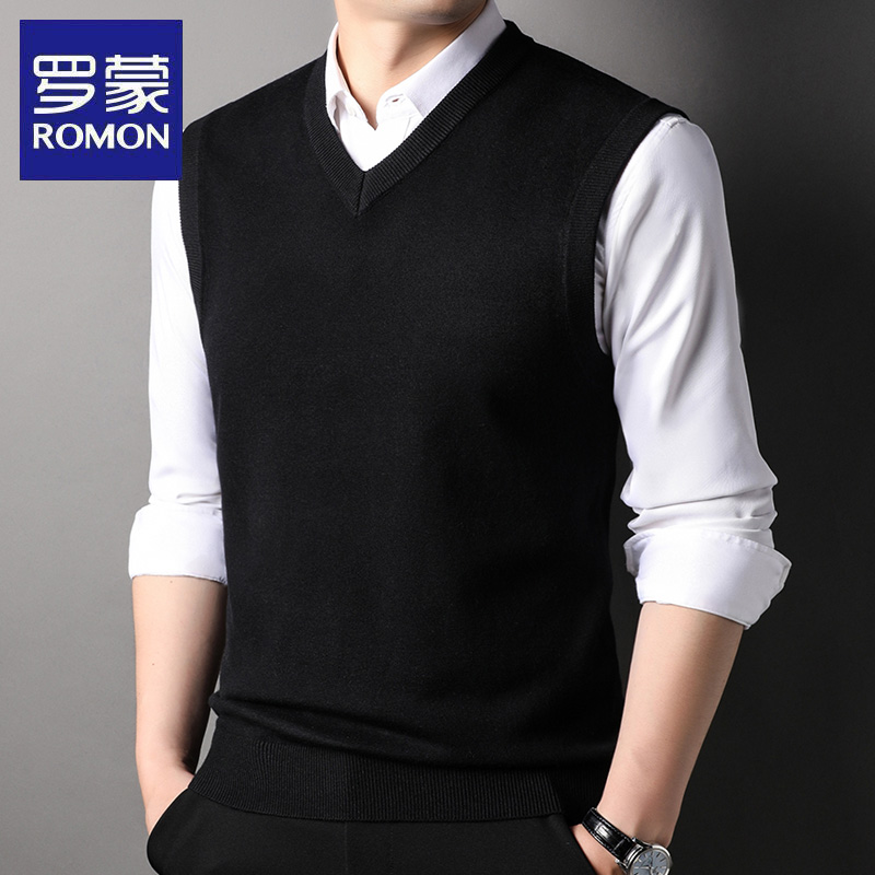 罗蒙秋冬季新款男士休闲针织背心时尚百搭宽松外套商务马甲上衣潮