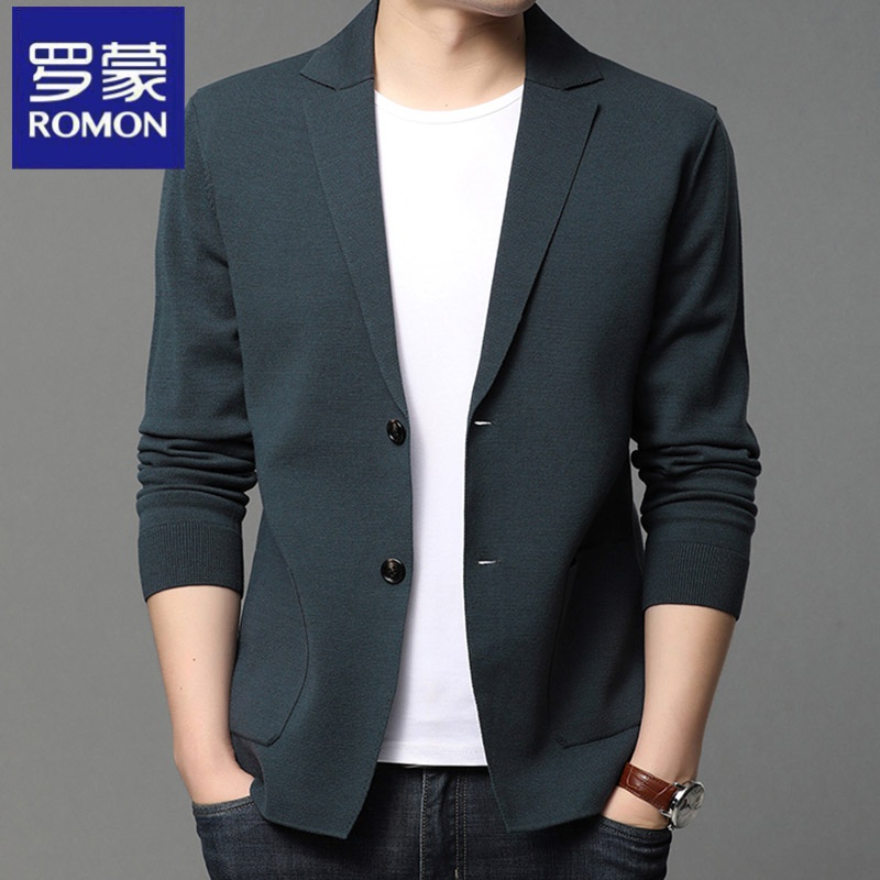 罗蒙中青年男士针织衫上衣春秋季新款纯色韩版时尚开衫休闲毛衣男