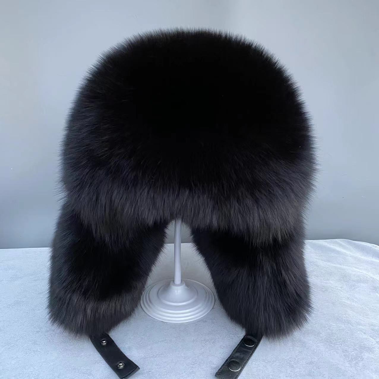 凯豪硕齐黑狐全毛霸王帽冬季户外保暖帽加厚毛绒黑狐全毛霸王帽