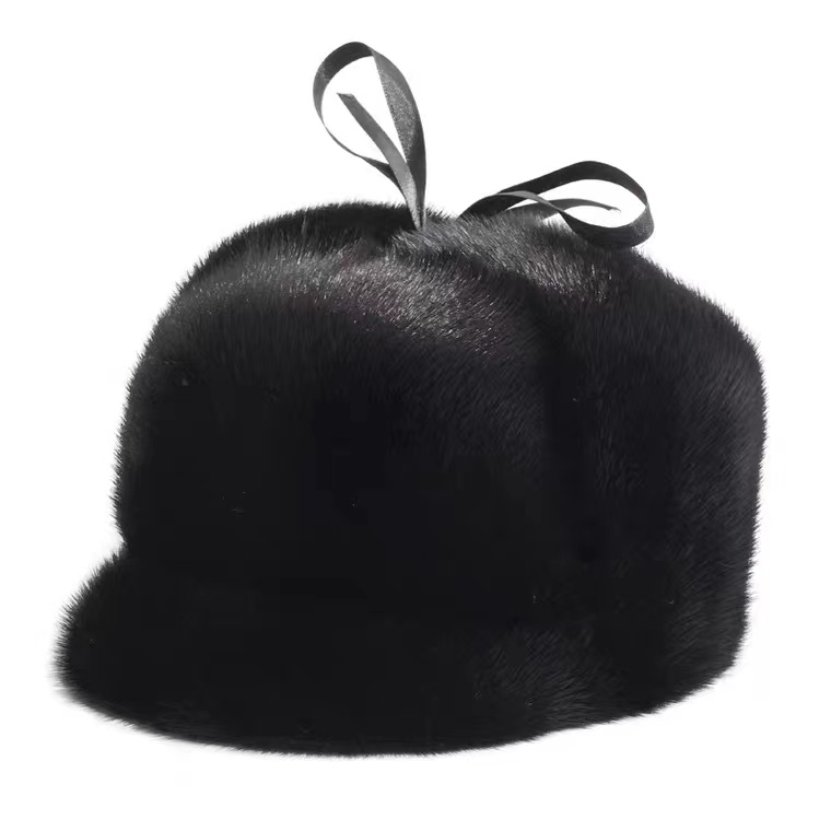 凯豪硕齐水貂毛帽子男中老年冬季真皮草保暖帽整皮水貂新四军帽