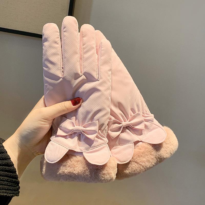 手套女冬季可爱保暖触控屏幕骑行防寒加绒加厚电动车挡风女式手套