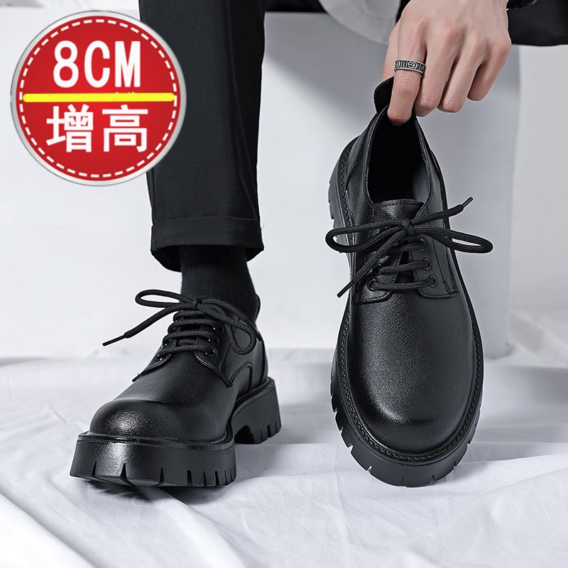 内增高皮鞋男10cm新款欧洲站厚底休闲男鞋韩版大头工装英伦小皮鞋