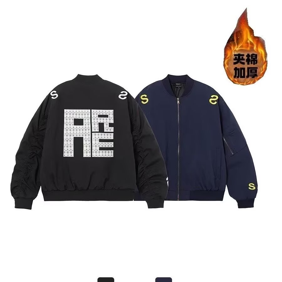 美式复古刺绣飞行员夹克棒球服男冬季潮牌重磅设计感棉服情侣外套