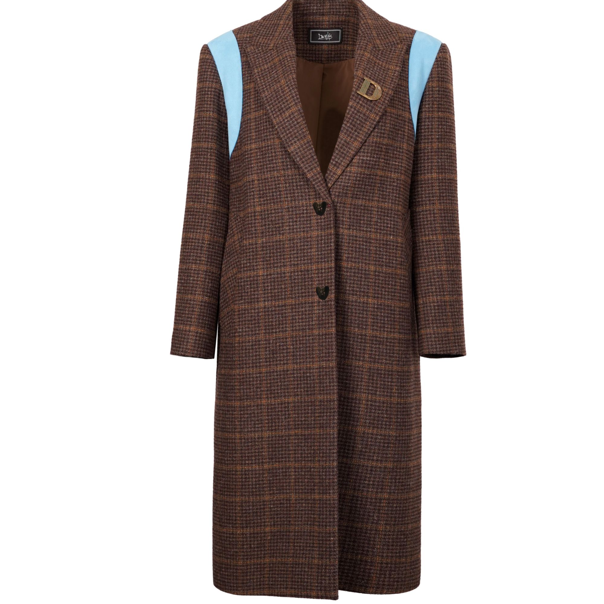 DNCY复古格纹大衣时尚休闲女士双面毛呢中长款格子DA34307200