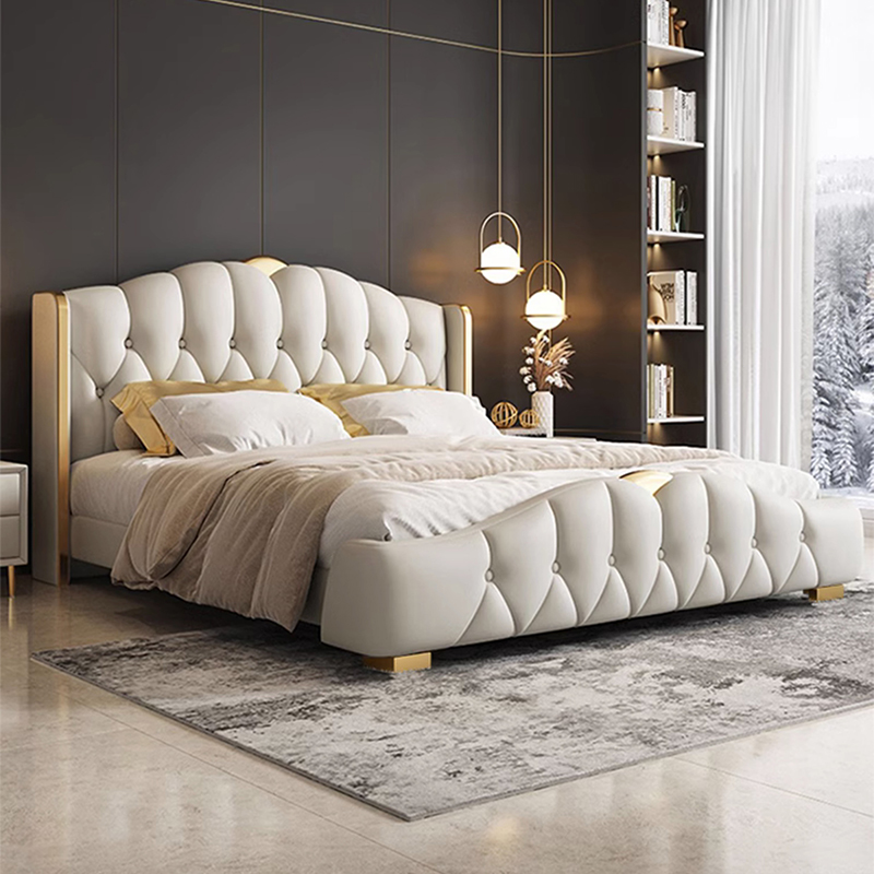意式轻奢皮床双人床主卧大床现代简约高端大气软包床婚床家用