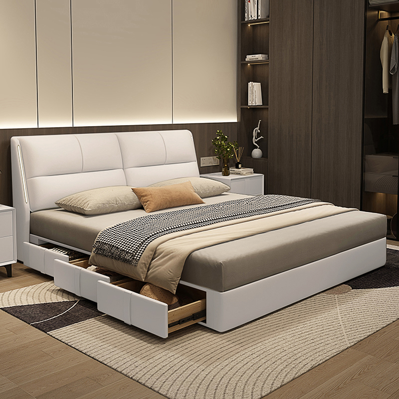 北欧轻奢大气卧室软包极简床现代简约主卧婚床高端储物双人皮床