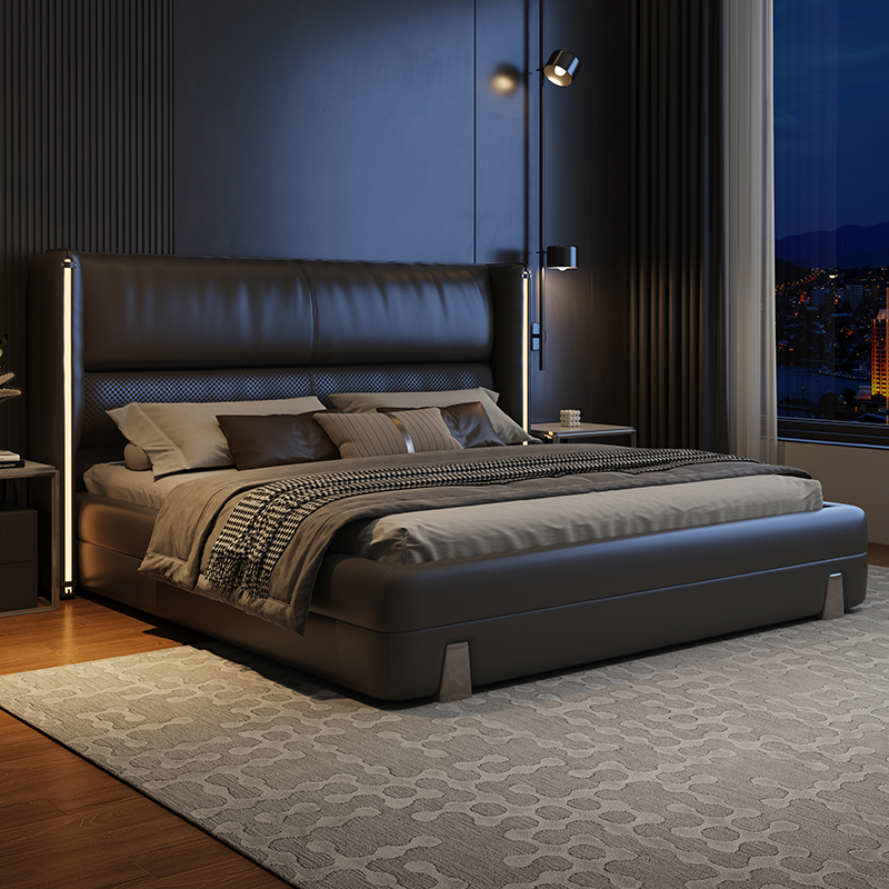 轻奢皮床双人后现代北欧简约主卧室美式网红ins风结婚软床家用