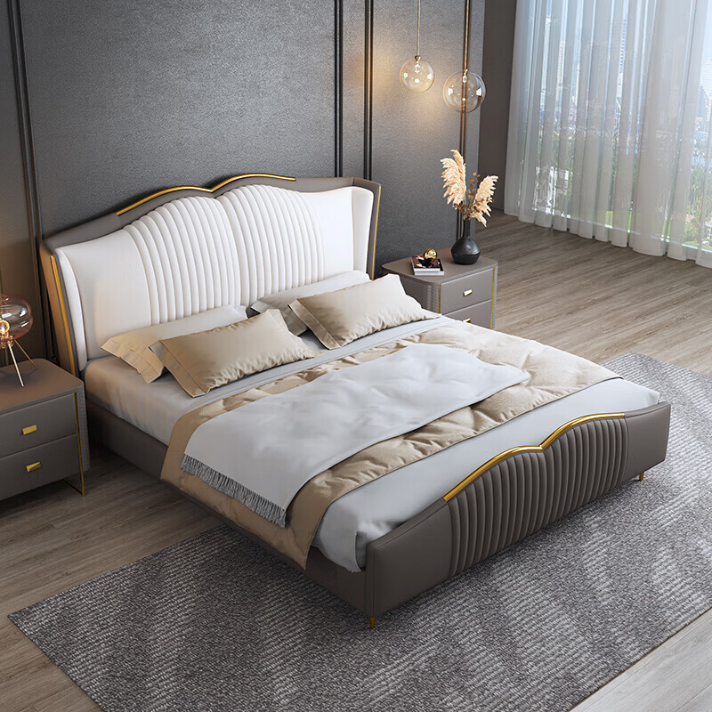 意式轻奢皮床双人床现代简约小户型主卧高箱储物极简婚床公主家用