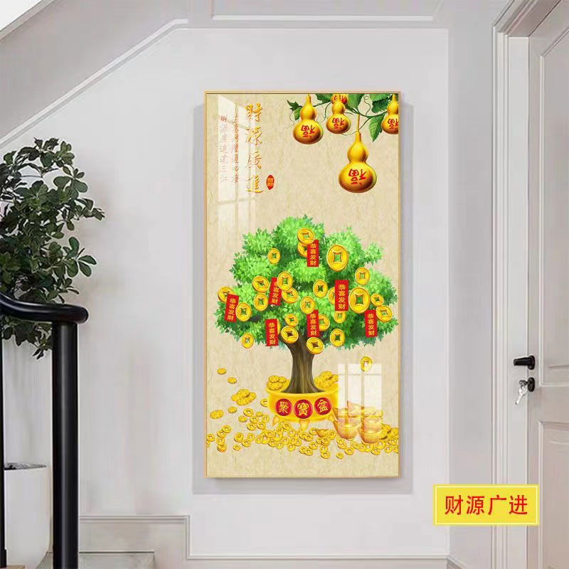 财源广进 方形画装饰画入户大门大堂现代简约晶瓷画灯光画