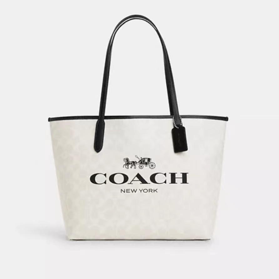 COACH 蔻驰 女士新款City单肩包时尚百搭托特包CP704 冰川白logo