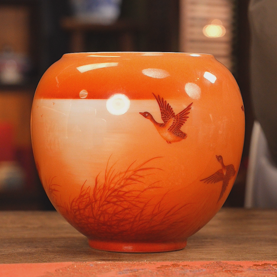 团窑 矾红 落霞孤鹜水洗