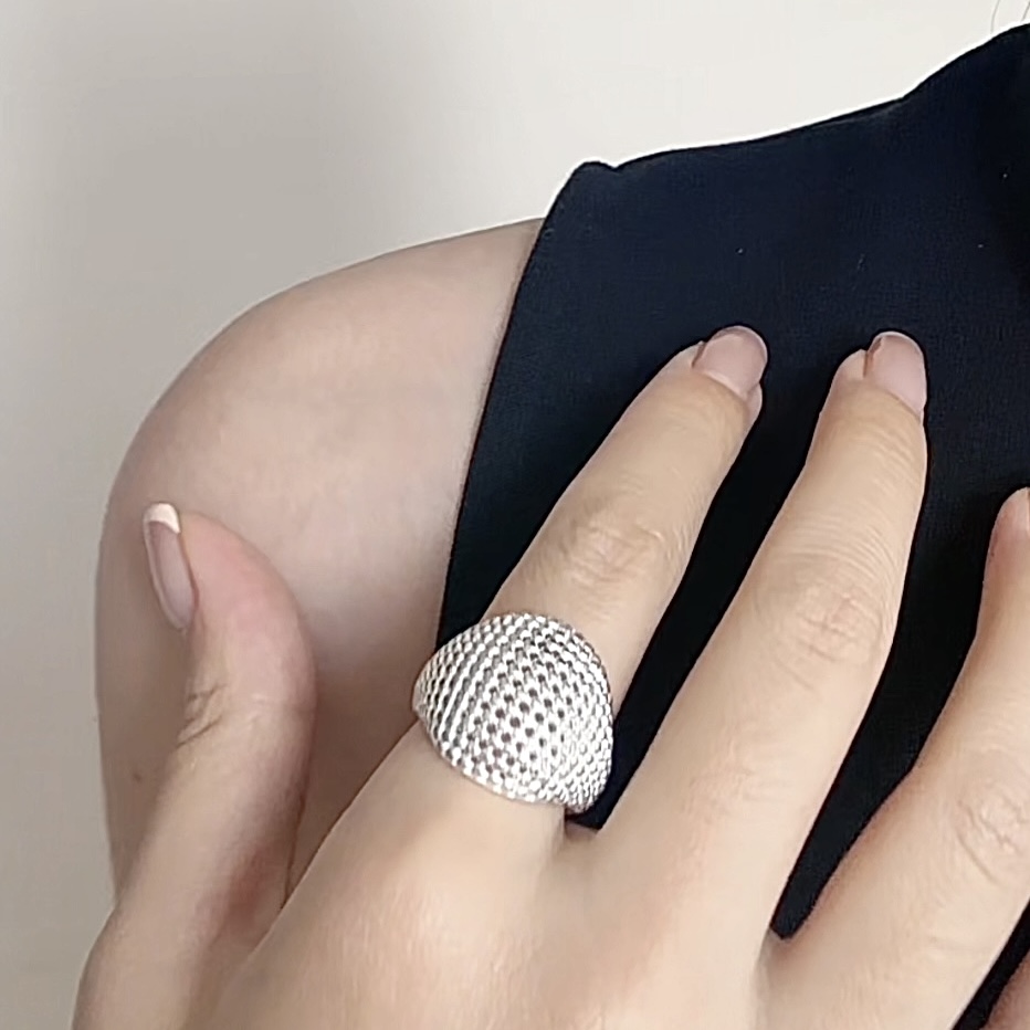 925银戒指 镂空圆球开口可调节戒指重工简约个性小众银色珠珠指环