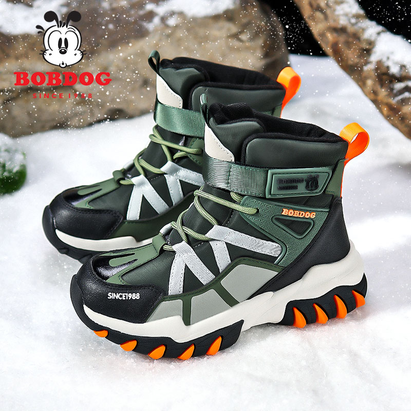 巴布豆儿童鞋2025冬季新款男女同款百搭棉靴加绒加厚保暖雪地靴子