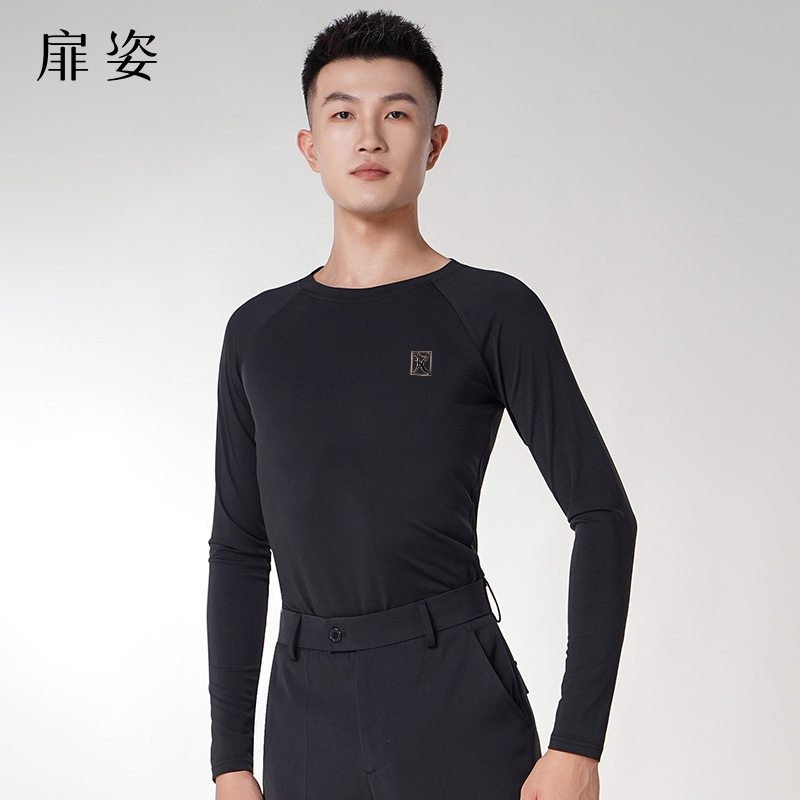 扉姿 男士摩登舞上衣长袖舞蹈练功服拉丁舞服成人跳舞服装F5002