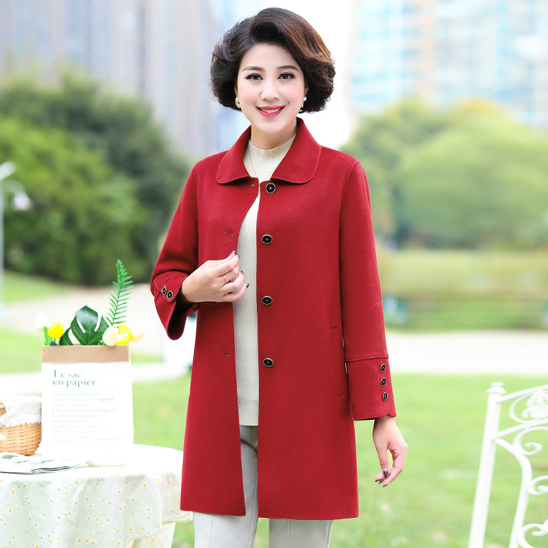 2080妈妈装加肥加大码秋冬新款双面呢大衣中年毛呢外套女