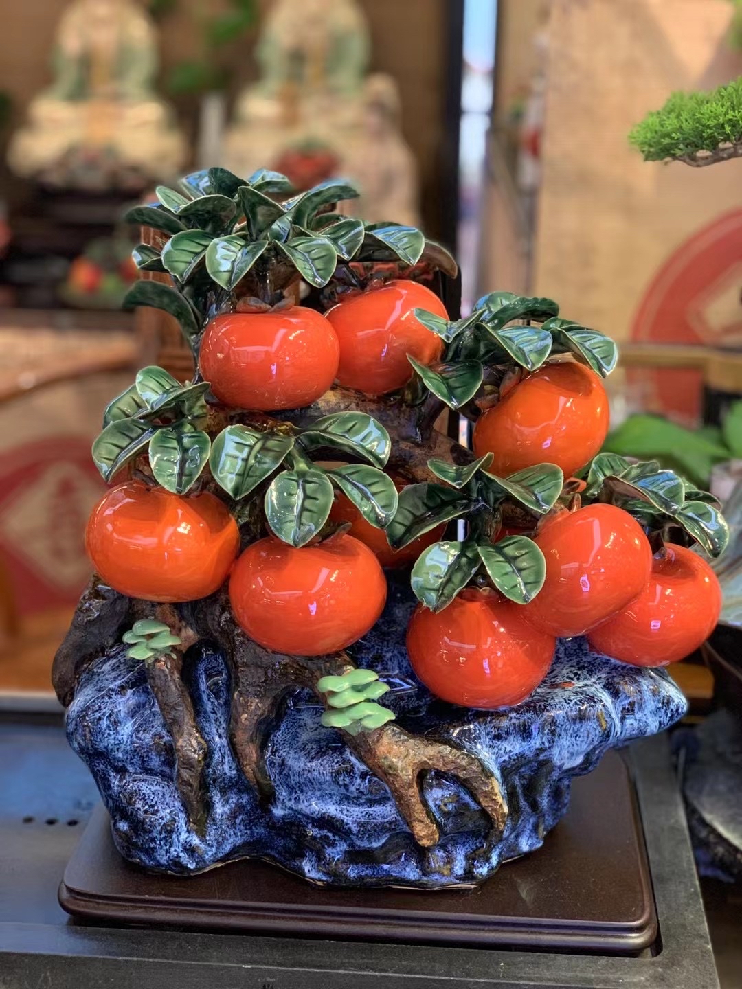 《平平安安/事事如意》手工陶瓷苹果柿子陶瓷摆件装饰精品