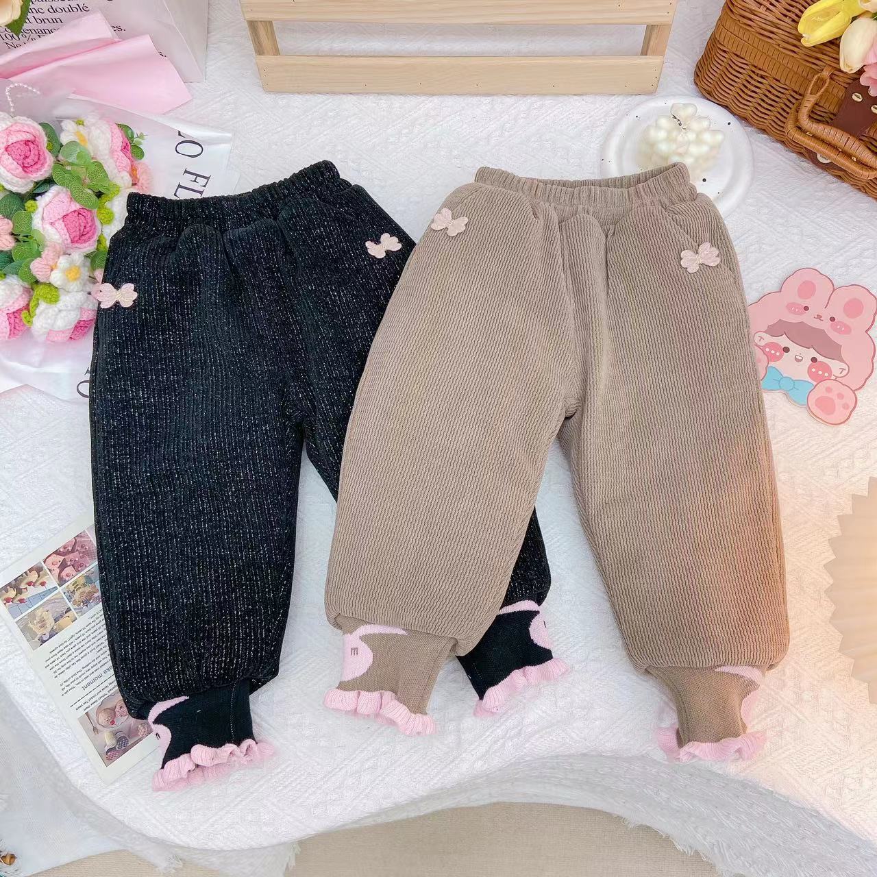 冬款新款女童可爱时尚小花加绒加厚星空休闲裤 D-FE301