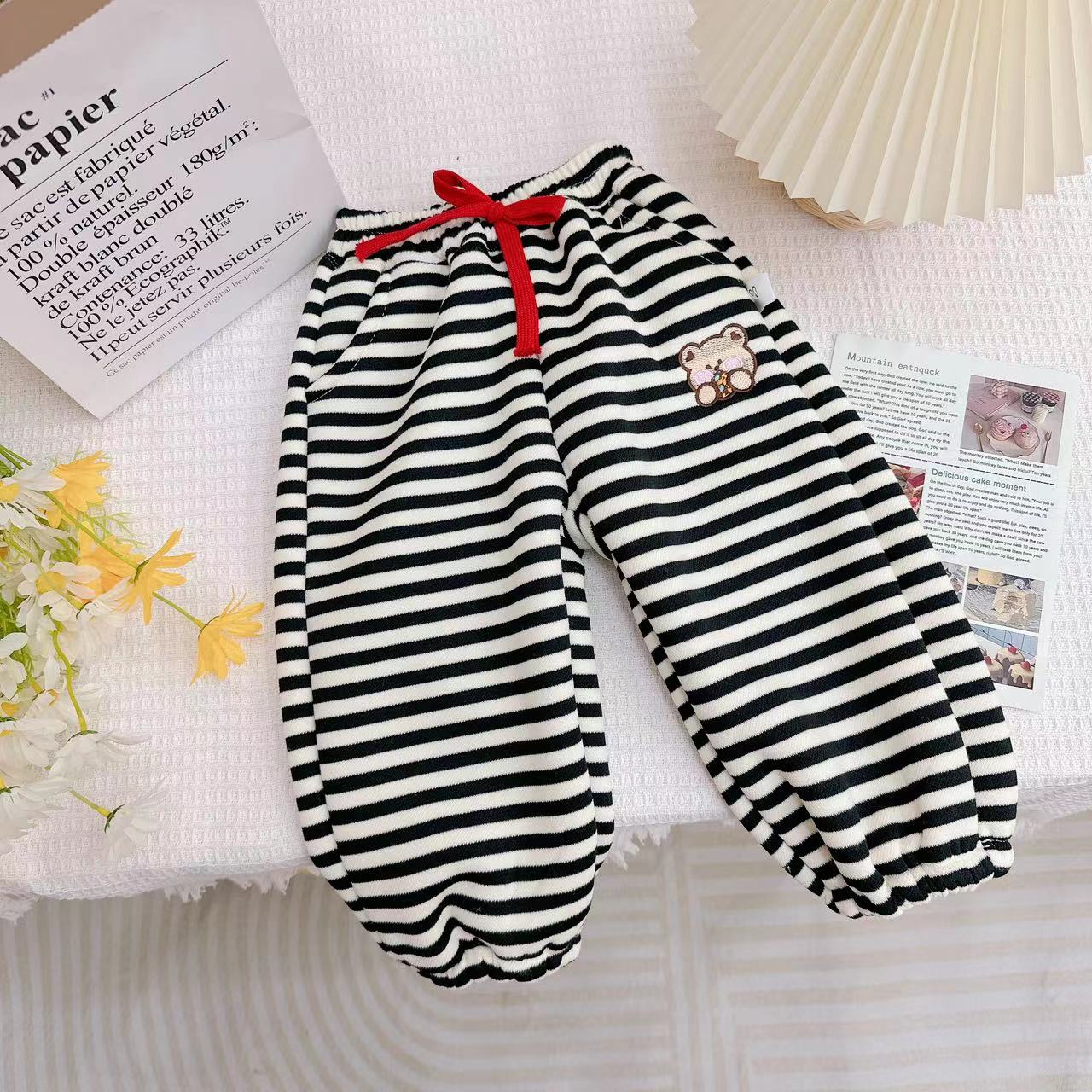 冬款新款女童甜美可爱小熊条纹加绒休闲裤.D-MC508D