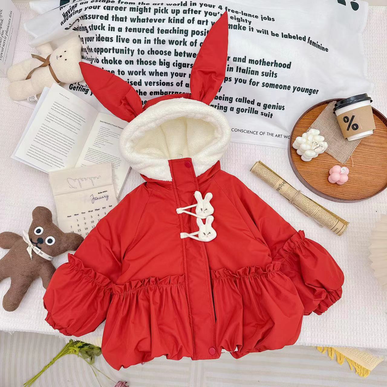 冬款新款女童可爱小红帽兔耳朵加绒拜年服外套 D-CN87