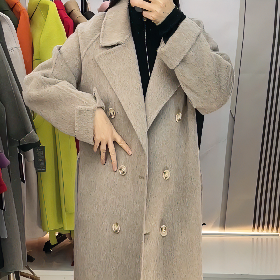 纯手工毛呢外套秋冬时尚中长款双面羊毛大衣大翻领气质羊毛大衣