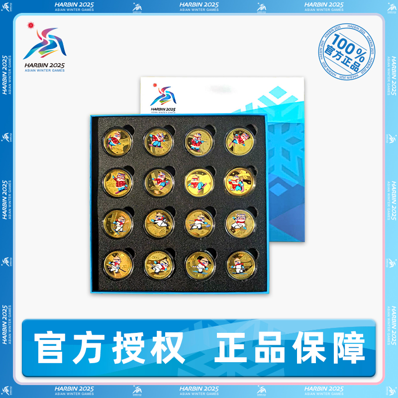 哈尔滨2025年 亚冬会吉祥物运动造型纪念章套装 纪念品