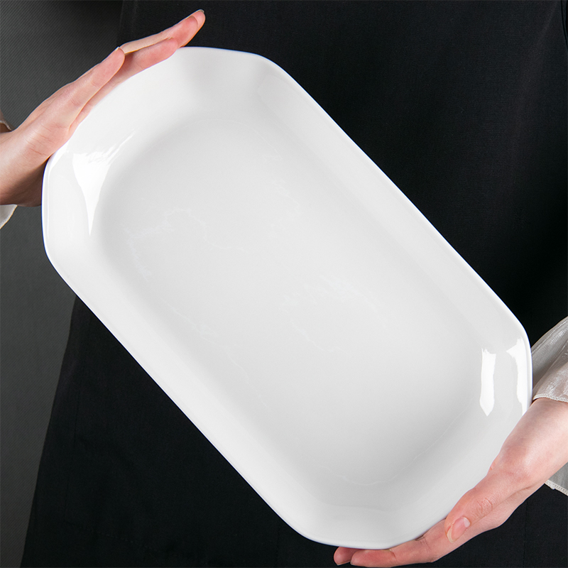 【2只装】纯色12英寸大号鱼盘家用陶瓷蒸鱼菜盘 破损联系客服