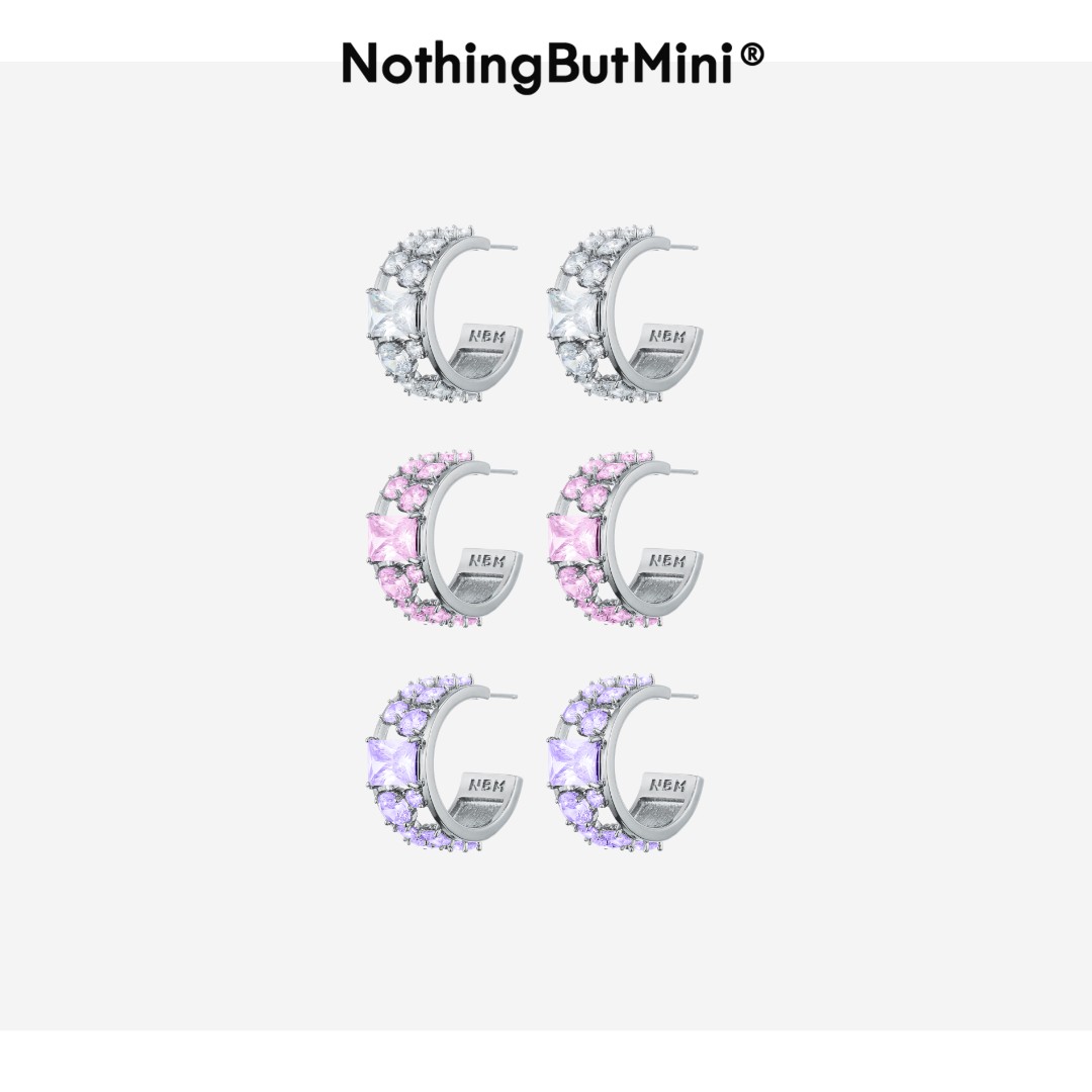 NothingButMini 铜合金合成锆石耳饰 错落锆石耳环轻奢时尚小众