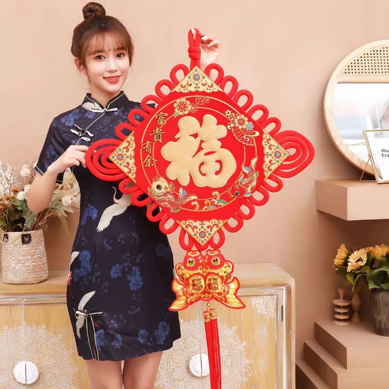 新款中国结挂件福字大号平安结客厅墙上壁挂金鱼送福婚房布置春节