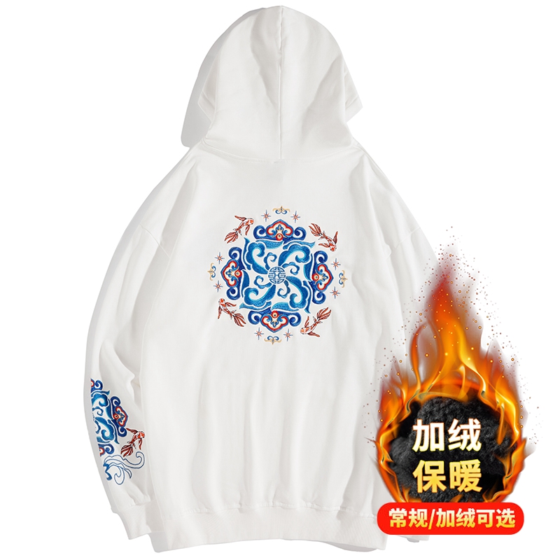 秋冬新款中国风潮牌重工潮流国潮刺绣纯棉卫衣男宽松情侣装连帽衫