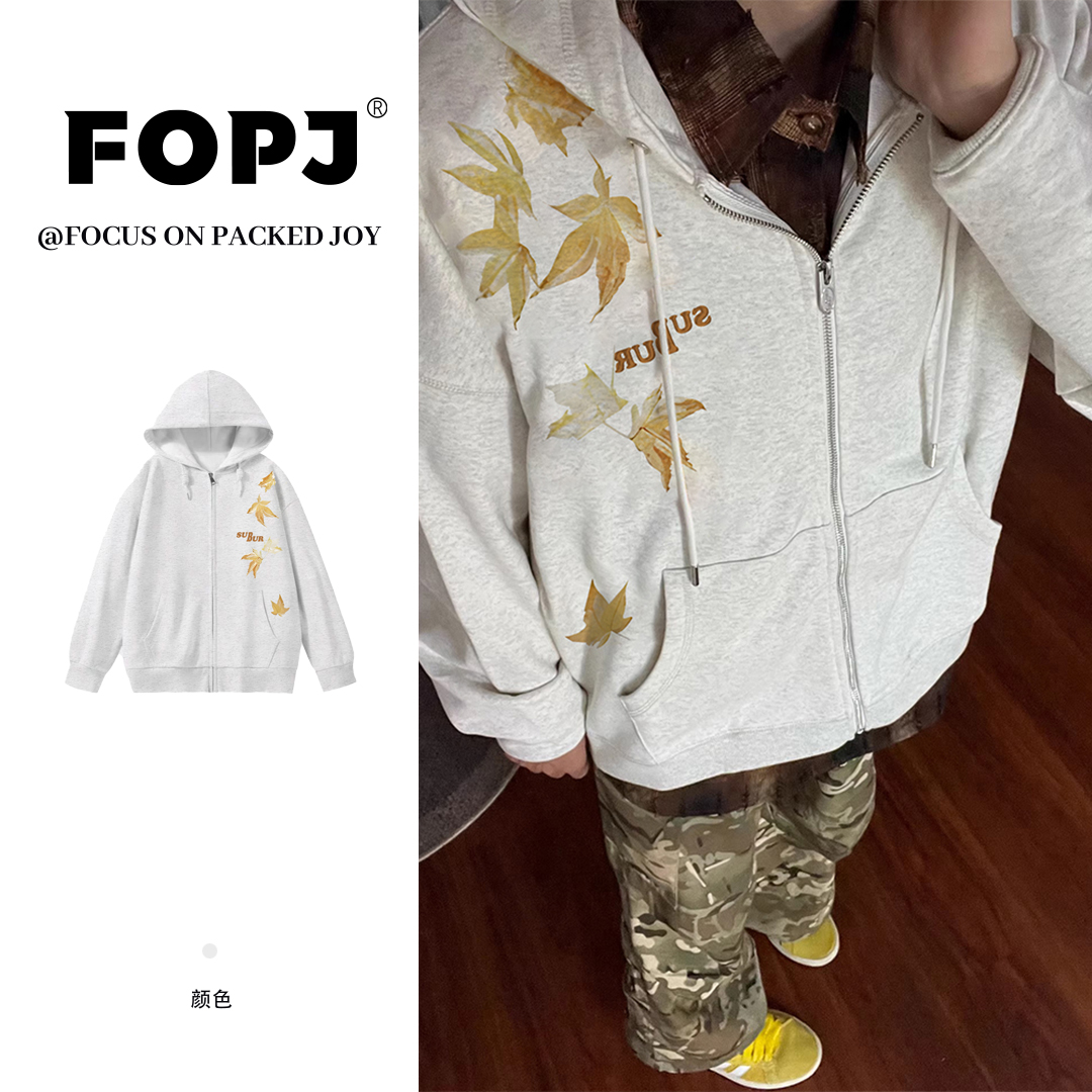 FOPJ潮流雅丹风连帽衫卫衣女美式春秋季加绒加厚时尚高街印花外套