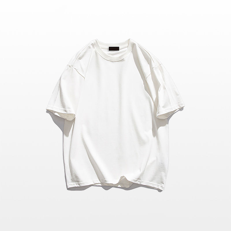 FOPJ夏季重磅硬挺纯棉纯色长袖t恤女学院风时尚宽松休闲白色上衣