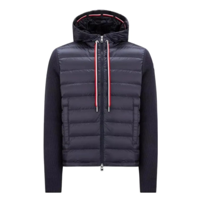 全新未使用 MONCLER 蒙口男士冬季深蓝色拼接含羽绒连帽夹克外套