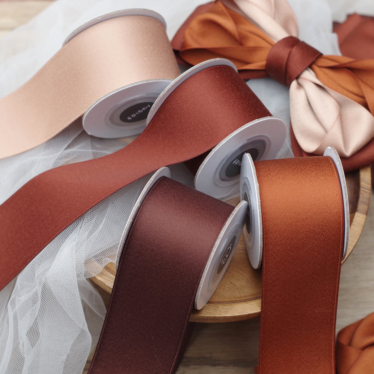 福2呆哑光咖啡色棉织带蝴蝶结丝带小卷材料儿童手工发饰发夹材料