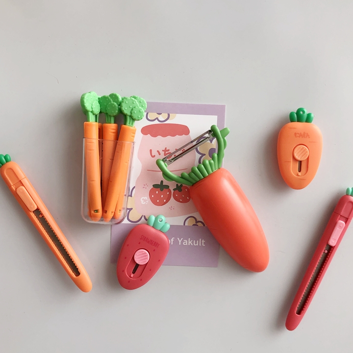 胡萝卜美工刀冰箱贴封口夹便携创意裁纸刀快递开箱刀削皮刀磁铁石