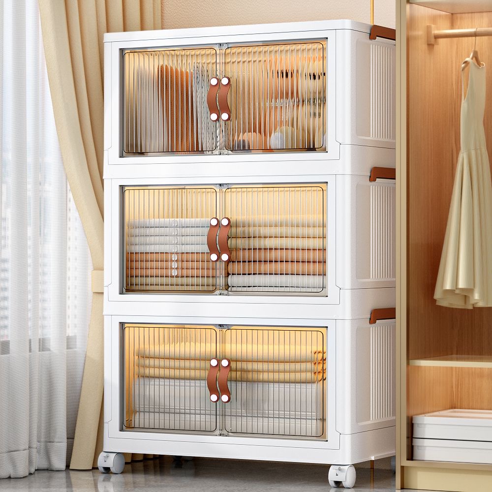 兰芮可折叠收纳柜家用加高双开门透明收纳箱杂物大容量玩具储物箱