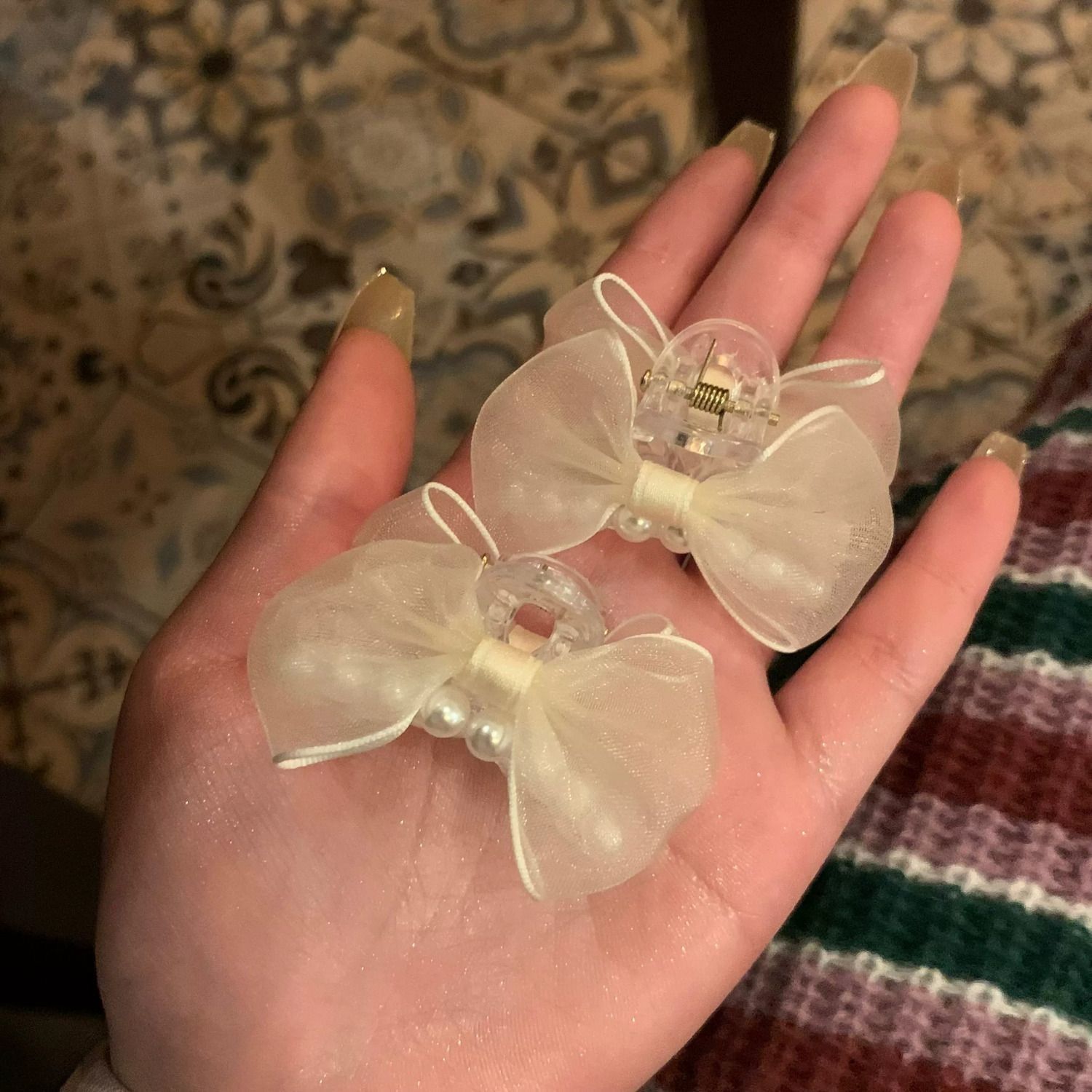 珍珠蝴蝶结抓夹发夹甜美风头刘海发夹精致饰品鲨鱼夹ins抓夹小号