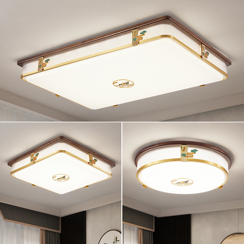 EYPHI/益菲全铜胡桃木吸顶灯客厅灯祥瑞临门大厅吸顶灯圆形吸顶灯