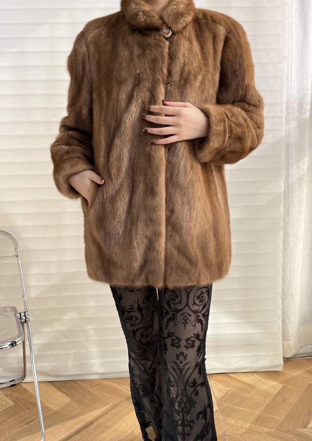 天然皮草进口中古水貂大衣外套女款洋气毛毛外套，孤品NO退NO换