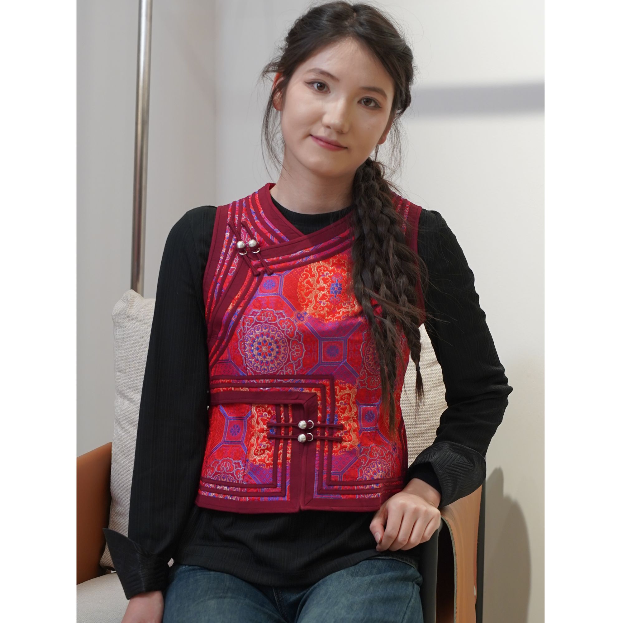 阿泯娜A2343马甲女士民族风秋冬提花日常中国风网红复古马甲